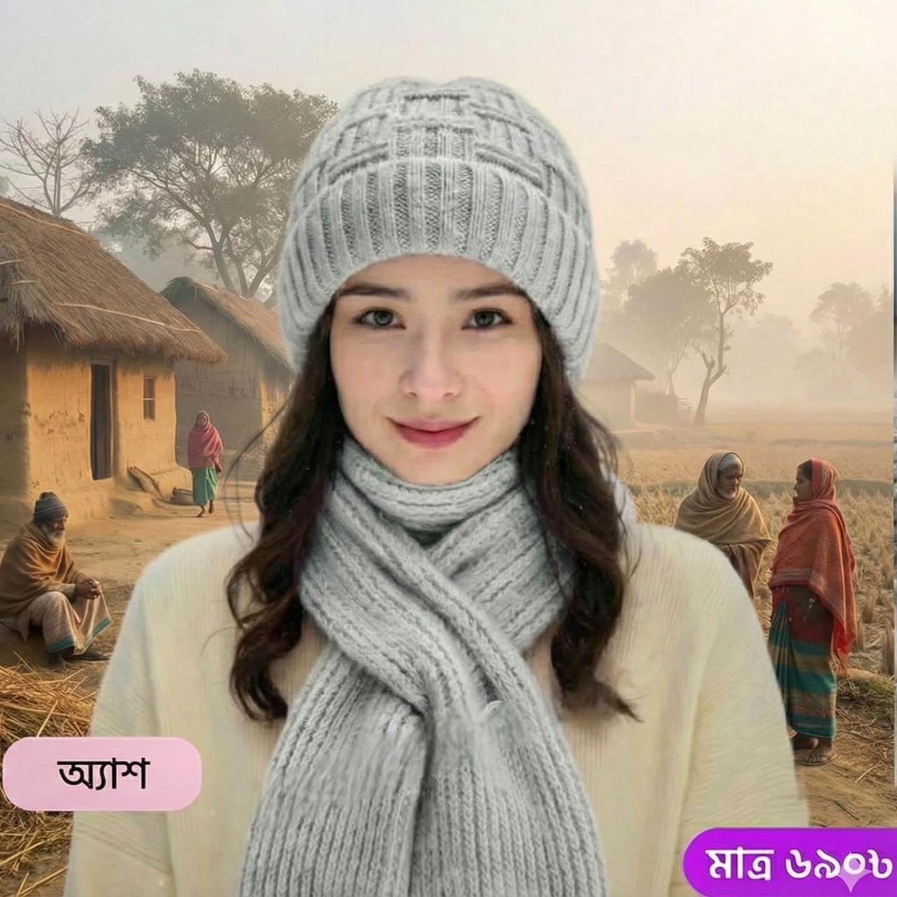 Windproof Cap With Scarf (Ash)